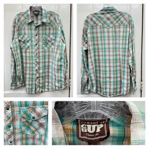 Cowboy Up classic fit western wear pearl snap long sleeve plaid shirt mens large